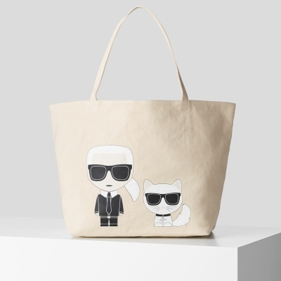 Beige Karl Lagerfeld Ikonik Karl & Choupette Women's Tote Bags | USA54RWYG