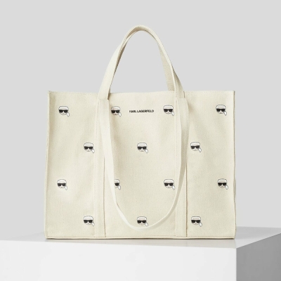 Beige Karl Lagerfeld K/Ikonik Canvas Shopper Women's Tote Bags | USA75CWLK