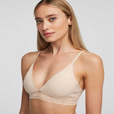 Beige Karl Lagerfeld Ultra-light Karl Logo Triangle Bra Women's Underwear | USA07CNPG