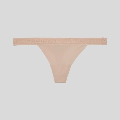 Beige Karl Lagerfeld Ultra-light Karl Logo Thong Women's Underwear | USA51MLQY