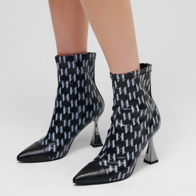 Black / Grey Karl Lagerfeld Debut Kl Monogram Stretch Women's Boots | USA04IHAD