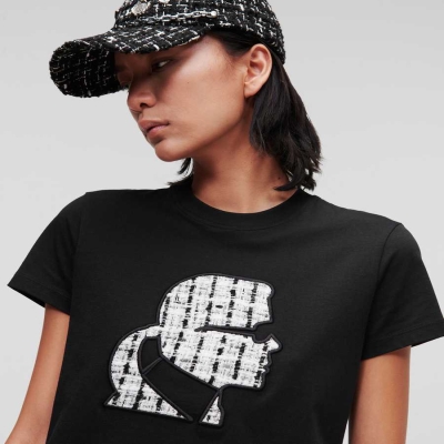 Black Karl Lagerfeld BOUCLÉ Karl Profile Women's T-Shirts | USA62IQKT