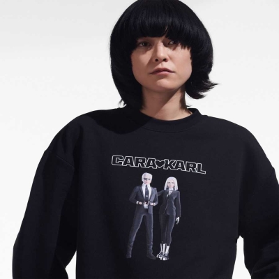 Black Karl Lagerfeld Cara Loves Karl Avatar Women's Sweatshirts | USA04YSZH