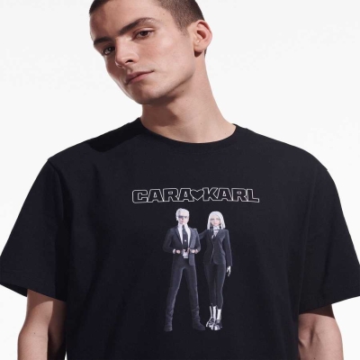 Black Karl Lagerfeld Cara Loves Karl Avatar Men's T-Shirts | USA43SAFQ