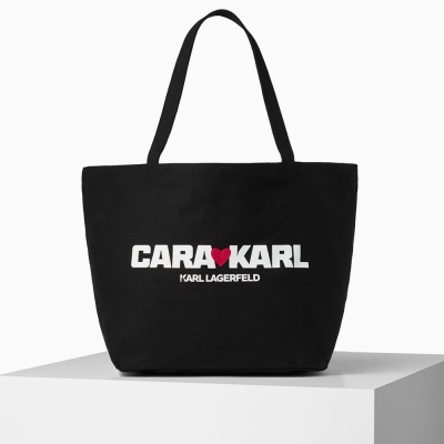 Black Karl Lagerfeld Cara Loves Karl Canvas Shopper Women's Tote Bags | USA69STWD