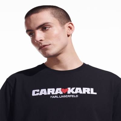 Black Karl Lagerfeld Cara Loves Karl Men's T-Shirts | USA19NQHD