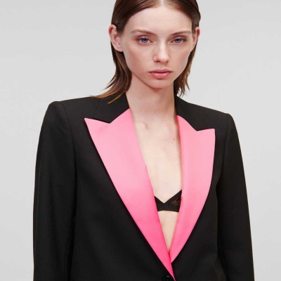 Black Karl Lagerfeld Colour-pop Lapel Tailored Women's Blazers | USA97UXZH