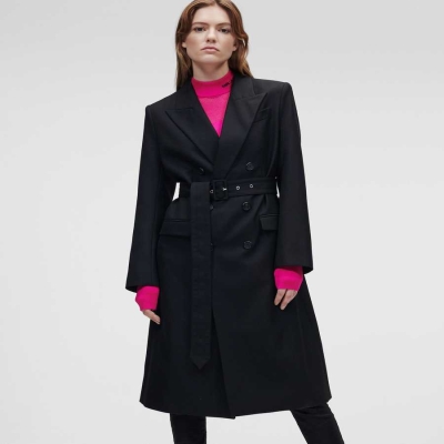 Black Karl Lagerfeld Double-breasted Tailored Women's Coats | USA65CFOJ