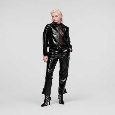 Black Karl Lagerfeld Faux Patent Leather Women's Pants | USA31LNBI