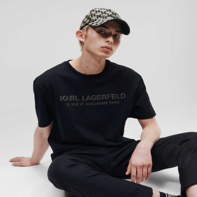 Black Karl Lagerfeld Faux-leather Karl Logo Men's T-Shirts | USA17HFJV