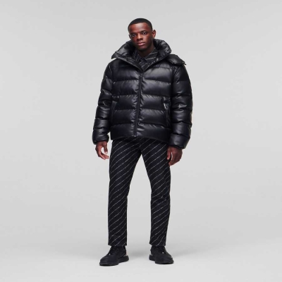 Black Karl Lagerfeld Faux-leather Men's Down Jackets | USA47HLKT