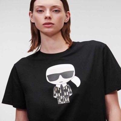 Black Karl Lagerfeld Ikonik Karl Metallic Monogram Women's T-Shirts | USA07XMQH