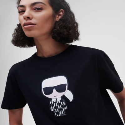 Black Karl Lagerfeld Ikonik Karl Monogram Women's T-Shirts | USA01LIXV