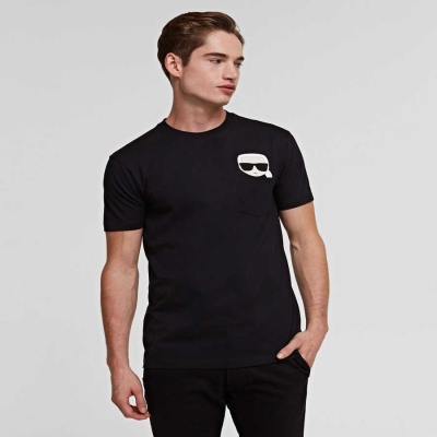 Black Karl Lagerfeld Ikonik Karl Pocket Men's T-Shirts | USA05ARYX