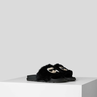 Black Karl Lagerfeld K/Ikonic Kondo Tred Slides Women's Sandals & Flats | USA74CZLP