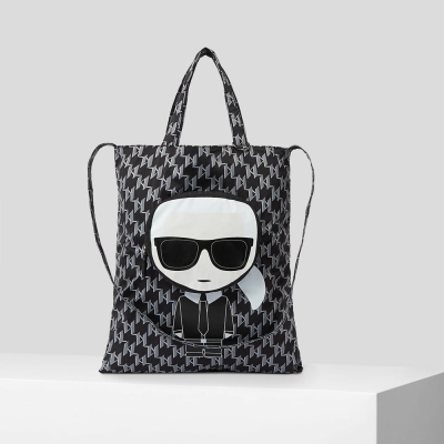 Black Karl Lagerfeld K/Ikonik Monogram Packable Nylon Women's Tote Bags | USA13OXAD