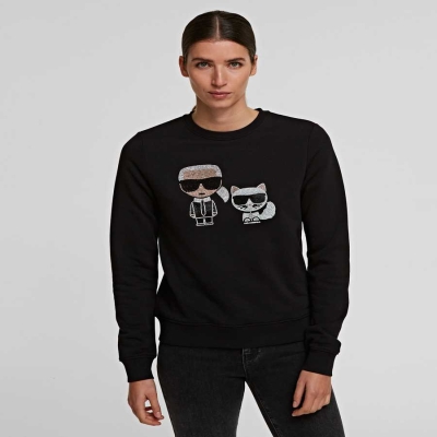 Black Karl Lagerfeld K/Ikonik Rhinestone Women's Sweatshirts | USA73GKLO