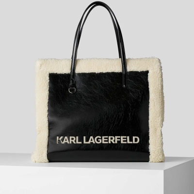 Black Karl Lagerfeld K/Skuare Faux-shearling Women's Tote Bags | USA37MUAC