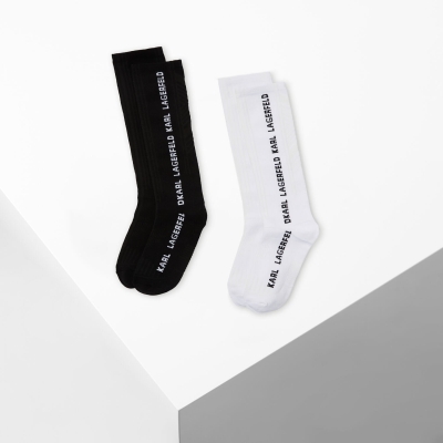 Black Karl Lagerfeld Karl Classic Long Socks - 2 Pack Women's Underwear | USA24FNTQ