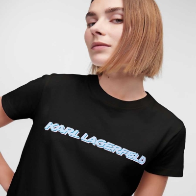 Black Karl Lagerfeld Karl Future Logo Women's T-Shirts | USA94MJFN