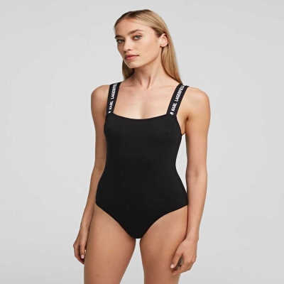 Black Karl Lagerfeld Karl Logo Bodysuit Women's Underwear | USA61XWEL