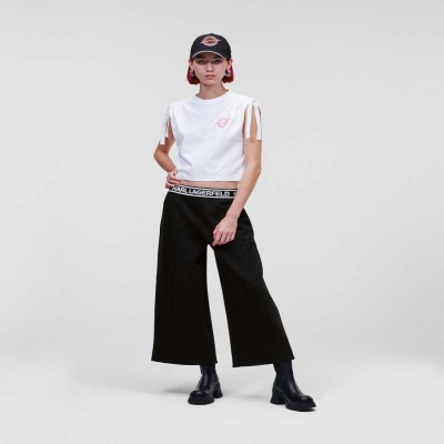 Black Karl Lagerfeld Karl Logo Culottes Women's Pants | USA25RMWS