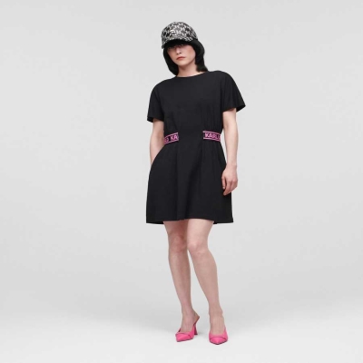 Black Karl Lagerfeld Karl Logo Jersey Women's Dresses | USA19JWDB