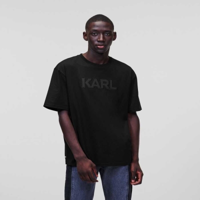 Black Karl Lagerfeld Karl Logo Men's T-Shirts | USA28GZOQ