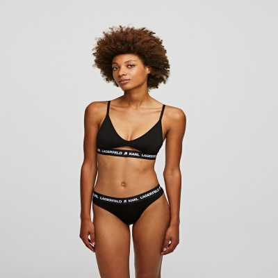 Black Karl Lagerfeld Karl Logo Peephole Bra Women's Underwear | USA35ITSP