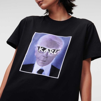 Black Karl Lagerfeld Karl Series Women's T-Shirts | USA43MHOF