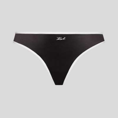 Black Karl Lagerfeld Karl Signature Satin Brazilian Brief Women's Underwear | USA32FKUW