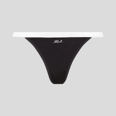 Black Karl Lagerfeld Karl Signature Satin Thong Women's Underwear | USA49SPIK