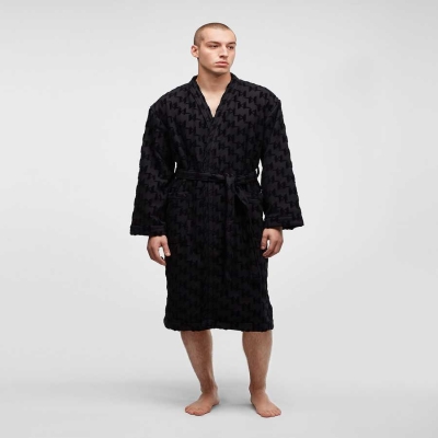 Black Karl Lagerfeld Kl Monogram Bathrobe Men's Loungewear | USA60JUHC