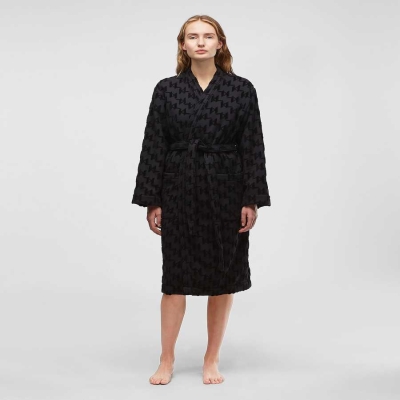 Black Karl Lagerfeld Kl Monogram Bathrobe Women's Loungewear | USA93IGPL