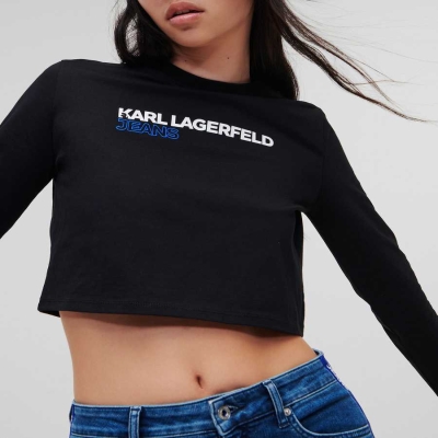 Black Karl Lagerfeld Klj Cropped Long-sleeved Women's T-Shirts | USA95QRTU