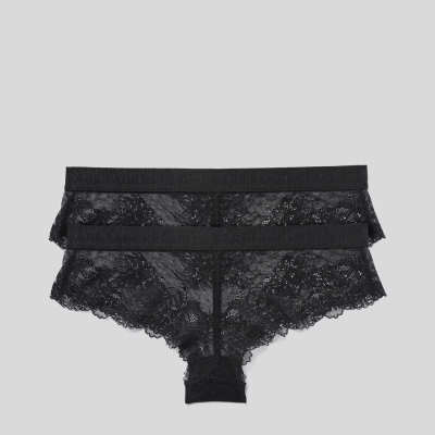 Black Karl Lagerfeld Lace Hipster Briefs - 2 Pack Women's Underwear | USA63DQBR