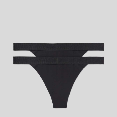 Black Karl Lagerfeld Lace Thong - 2 Pack Women's Underwear | USA75KFYQ