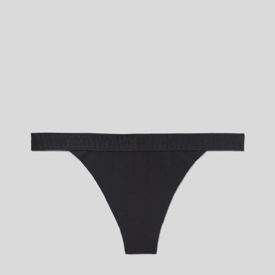 Black Karl Lagerfeld Lace Thong Women's Underwear | USA83CPSF