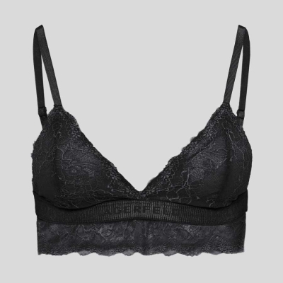 Black Karl Lagerfeld Longline Lace Triangle Bra Women's Underwear | USA34TVYR