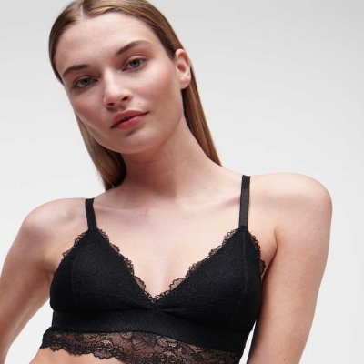 Black Karl Lagerfeld Padded Longline Lace Bra Women's Underwear | USA07ZSQX