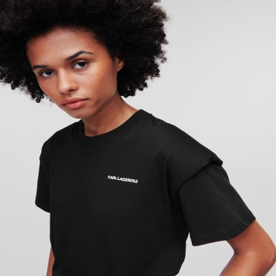 Black Karl Lagerfeld Padded Shoulder Women's T-Shirts | USA81TNVO