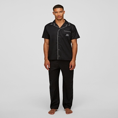 Black Karl Lagerfeld Piped Pajama Set Men's Sleepwear | USA76ZACV