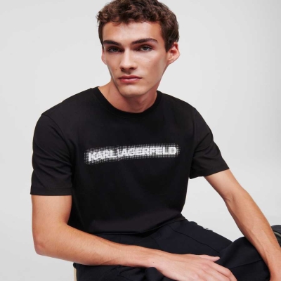 Black Karl Lagerfeld Pixel Karl Logo Men's T-Shirts | USA02INBH