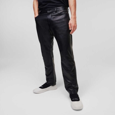 Black Karl Lagerfeld Premium Leather Men's Pants | USA24UGLM