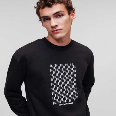 Black Karl Lagerfeld Reflective Karl Monogram Men's Sweatshirts | USA38OBMP