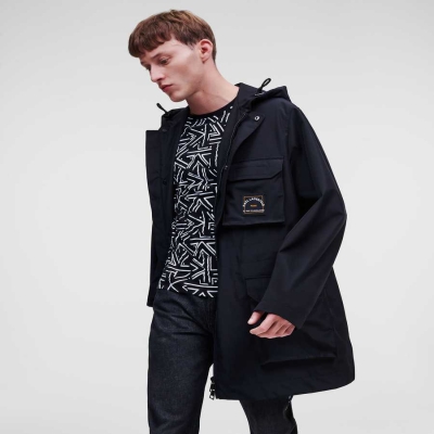 Black Karl Lagerfeld Rue St-guillaume Patch Men's Parka Jackets | USA06HVKE