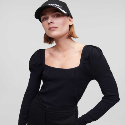 Black Karl Lagerfeld Square Neck Women's Knitwear | USA49QJOH