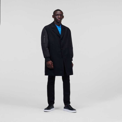 Black Karl Lagerfeld Tailored Men's Coats | USA46DRLM