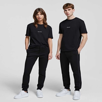 Black Karl Lagerfeld Unisex Logo Men's T-Shirts | USA81IQXB