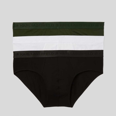 Black / Khaki / White Karl Lagerfeld Premium Karl Logo Brief – 3 Pack Men's Underwear | USA45OYRB